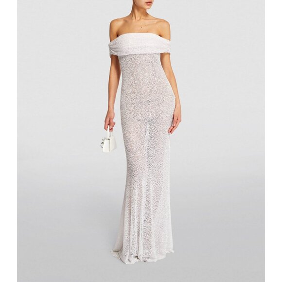 SELF-PORTRAIT Beaded Maxi Dress in White New Wedding Formal Gown Womens - Picture 16 of 16